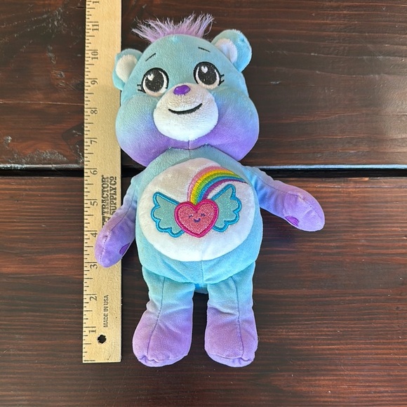 Charming Blue and Purple Stuffed Care Bear with Rainbow Heart - Picture 1 of 8